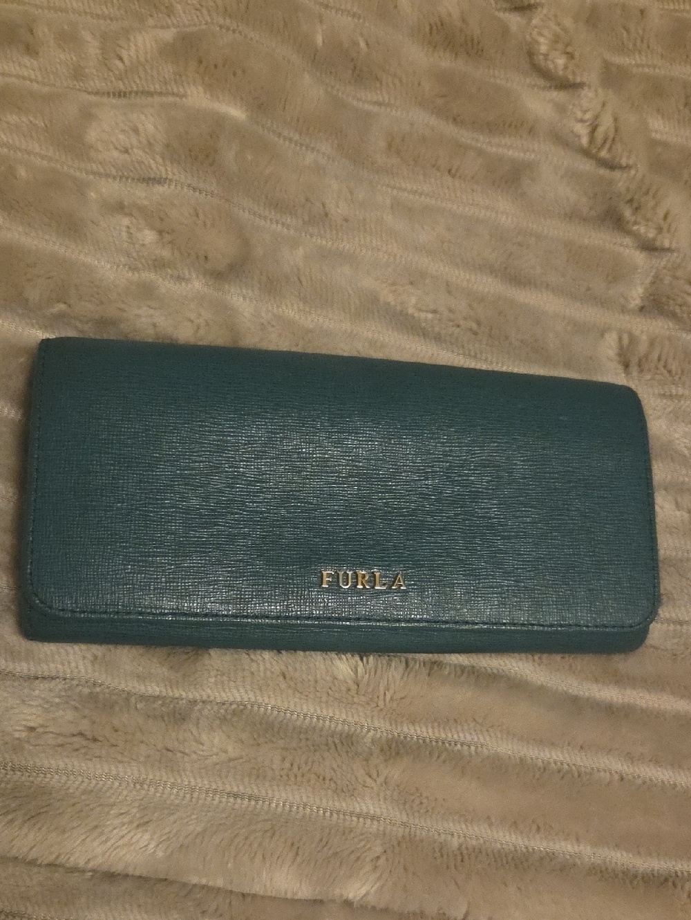 Furla Teal Saffiano Leather Long Wallet with Gold Logo